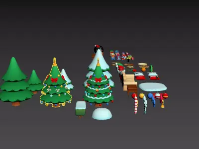 Christmas atmosphere elements tree  socks bells cookies candy 3D model