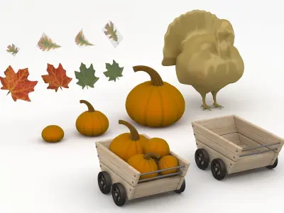 Thanksgiving Set pumpkin cart 3D model