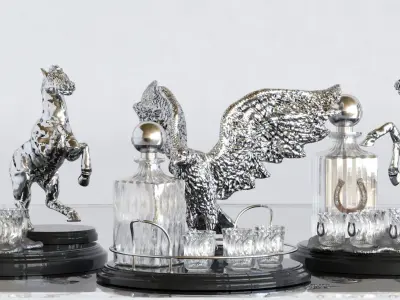 Luxury Collection set of silver horse figurines on table 3D model