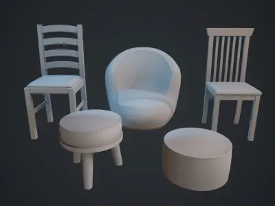 Living room chair set PBR Low-poly 3D model