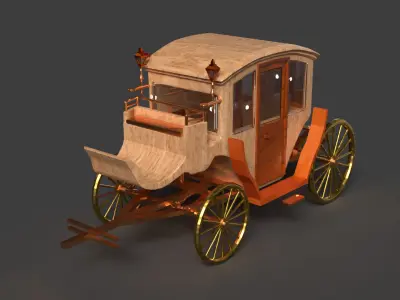 Chinese ancient wooden  carriage   Low-poly 3D model