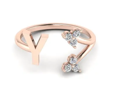 Jewelry Alphabet Ring  Y with Diamonds  3D print model