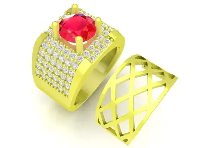 Luxury Mens Ruby Pave Diamond Ring 3973 3D print model
