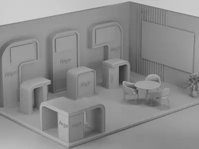 Modern 3D Exhibition Booth with Modular Counters  Low-poly 3D model