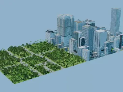 City Downtown Skyscraper Street 06 - DAY Low-poly 3D model