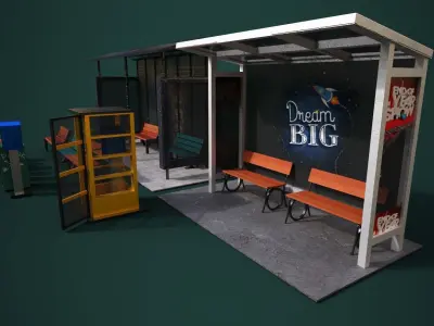 Ultra HD Road Props Bundle Low-poly 3D model