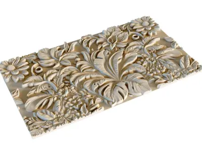 mural flowers decor set wall panel 02 3D model