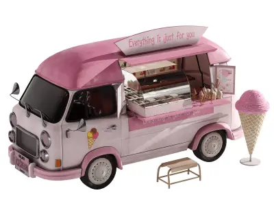 Ice Cream Pink Van 3D model