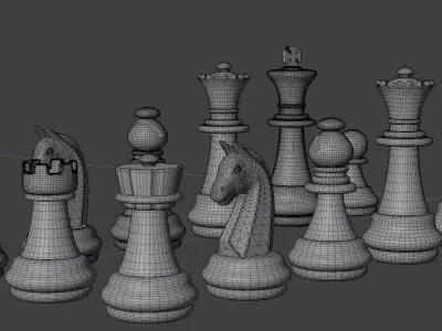 Chess Piece Set with Procedural Material 3D model