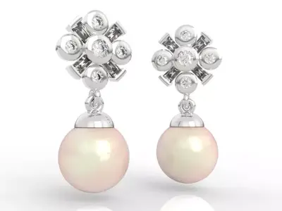 Premium Art Deco Diamond Pearl Earring 3D print model