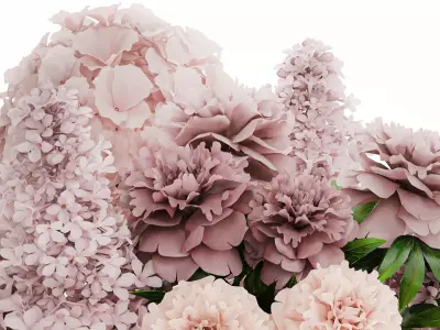 Bouquet in a glass vase flowers peony lilacs hydrangea 600 3D model