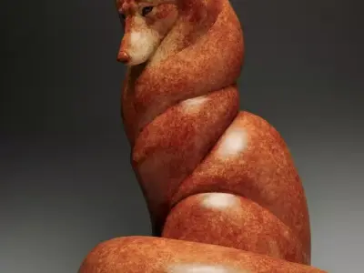 Ceramic Fox Sculpture 3D Artistic Animal Figurine Design Low-poly 3D model