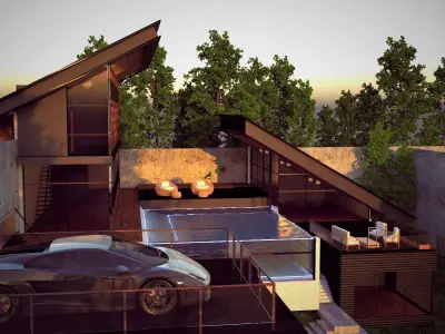 Mountian Villa Exterior with pool 3D model