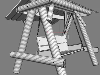 Multiple Seats Wooden Swing with Roof 4 3D model