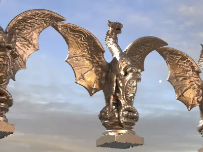 Medieval Dragon Shield Statue 2 3D model