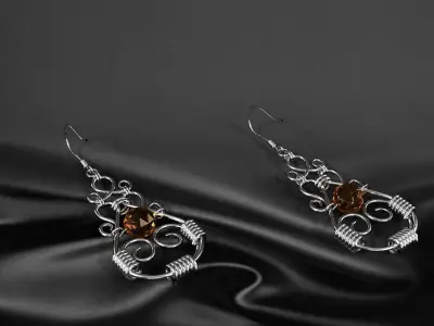 earrings silver with citrine gemstones 3D model