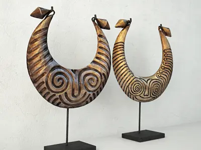 Tribal Metal Necklaces on Stand 3D model