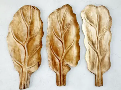Large Wood Carved Leaf Wall Decor 3D model