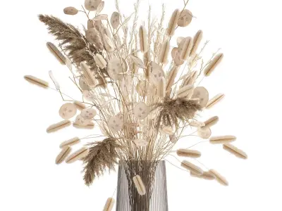 Bouquet of dried flowers in a glass vase 126 3D model