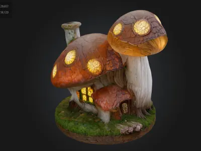 Fantasy Mushroom House Glowing Stylized Forest Home 3D model