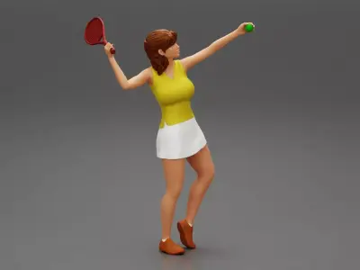 Woman playing tennis giving service throwing ball 3D print model