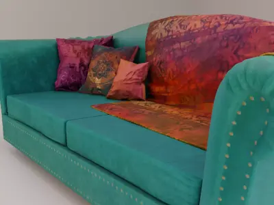 Teal Velvet Chesterfield Sofa 3D model