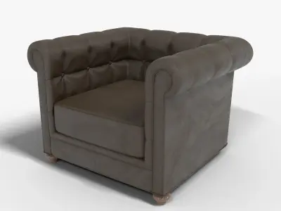 Old Living Room Set Leather Armchair Side Table Lamp Chandelier Low-poly 3D model