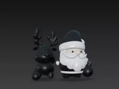 3D Black Santa Claus with Deer Model 3D print model