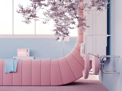 Pink Interior Project -  livingroom   Cinema4d and Corona 3D model