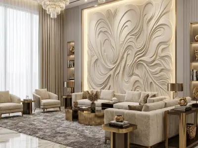 Modern Abstract Relief Panel Wall Decor Set STL Mural CNC 314 3D model
