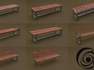 Bench Set 8M1T 03 Low-poly 3D model