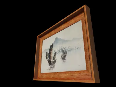 Chinese Junk Boats Oil Painting  3D model