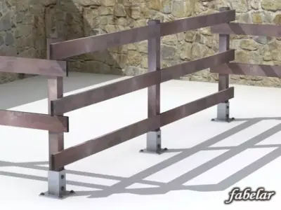 Fence stone with wooden railings 3D model