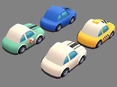 Cartoon toy taxis Low-poly 3D model