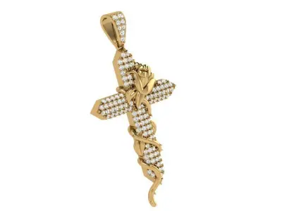 Cross With Rose Pendant 4050 3D print model