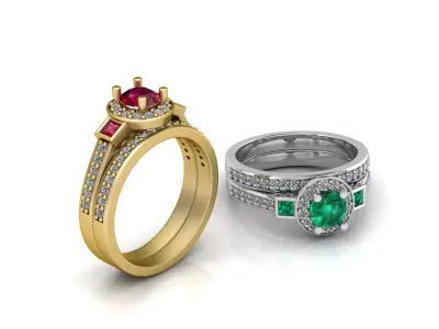 Luxury Dual-Tone Gemstone Wedding Rings 3D model