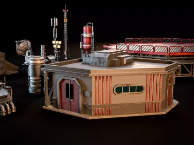 SCIFI INDUSTRIAL ROOFTOP ASSET KIT Low-poly 3D model