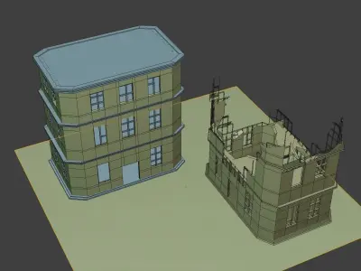 Destroyed building Low-poly 3D model