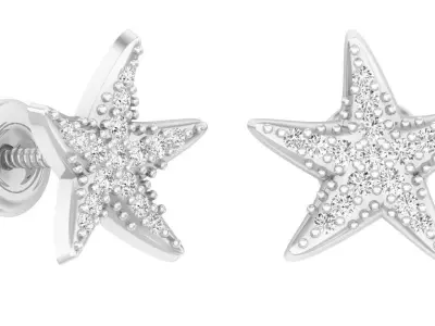 AV 308 White Diamond Ladies Star Shape Fashion Stud Earrings 3D print model