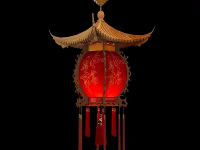 Chinese red palace lantern  Low-poly 3D model