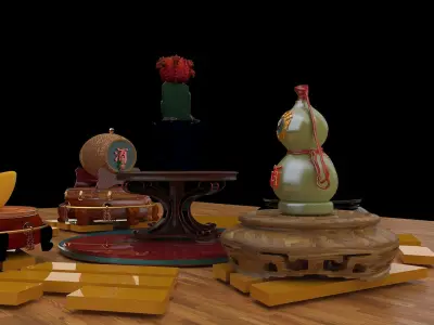 Chinese display stand  with cactus  3D model