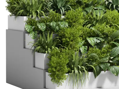 Stairs plant outdoor indoor concrete vase pot fern bush grass 3D model