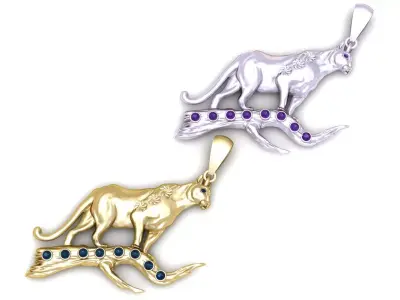 Golden Panther on Branch Pendant 3D Printable Model 3D print model