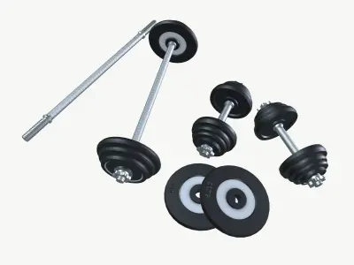 Dumbbell and Barbell Low-poly 3D model