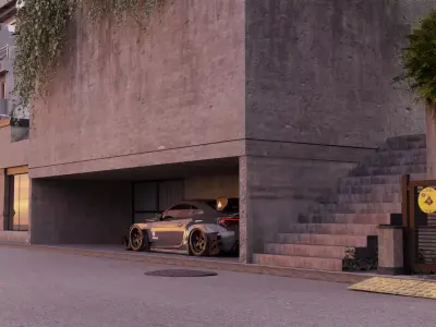 Car Environment Scene 3D Blender File And FBX File 3D model