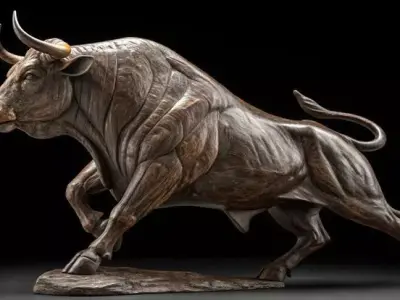 Luxury Bronze Bull Sculpture 3D Model Dynamic Pose Textured Skin Low-poly 3D model