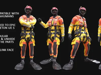 Man - Rescue Swimmer - Modular - Rigged Low-poly 3D model