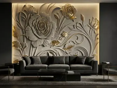  modern rose panel wall decor set relief stl mural CNC 296 3D model