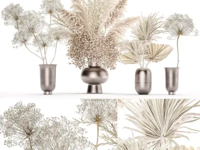 Set of bouquets of dried flowers pampas grass 236 3D model