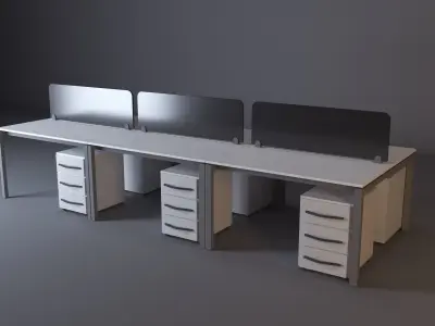 Workstation office desk with three drawers 3D model